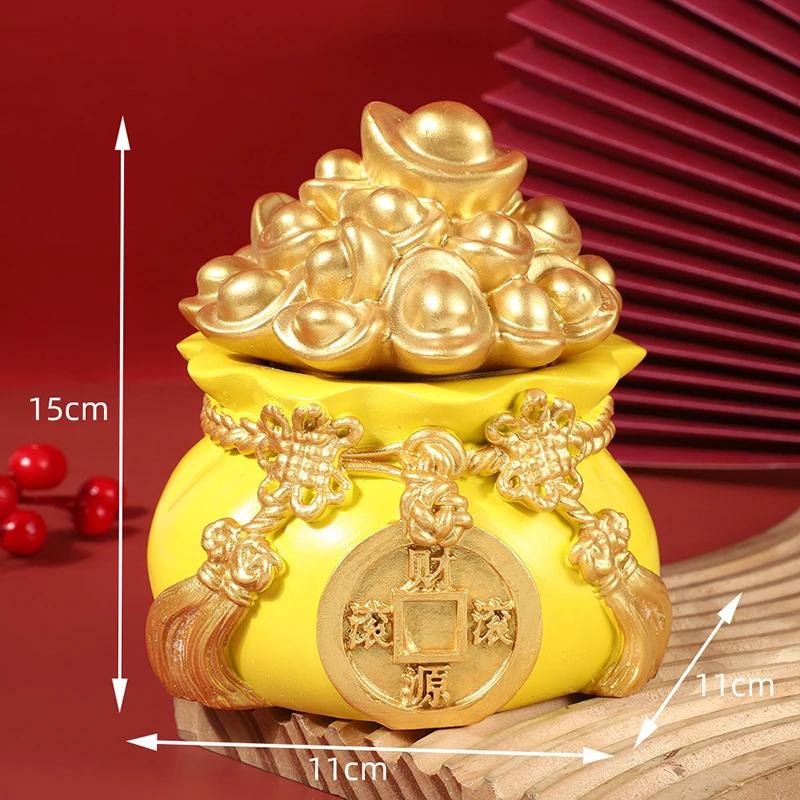 Good Luck Fortune Bag Ornaments Creative Gold Ingot Money Bag Home Desktop Resin Crafts Chinese Feng Shui Fa Cai Decoration