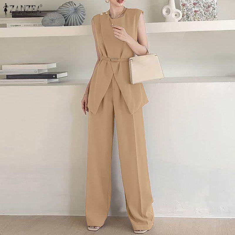 ZANZEA Women Sleeveless Tank Tops and Pants Summer Two Piece Suit Sets