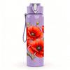 1PC Red Poppy Floral Bouquet Art 750ml Color Plastic Sports Water Bottle Leakproof Flip Straw Lid Suitable for Sports Office Home Use