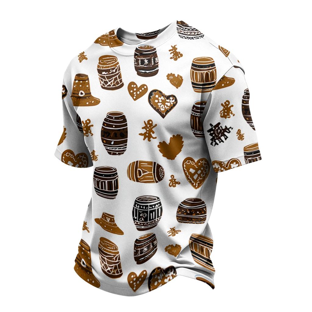Men's Casual Quick Dry Crew Neck Lightweight Mesh Breathable Short Sleeve Shirt with Beer Festival Pattern Suitable for Summer Outdoor Activities