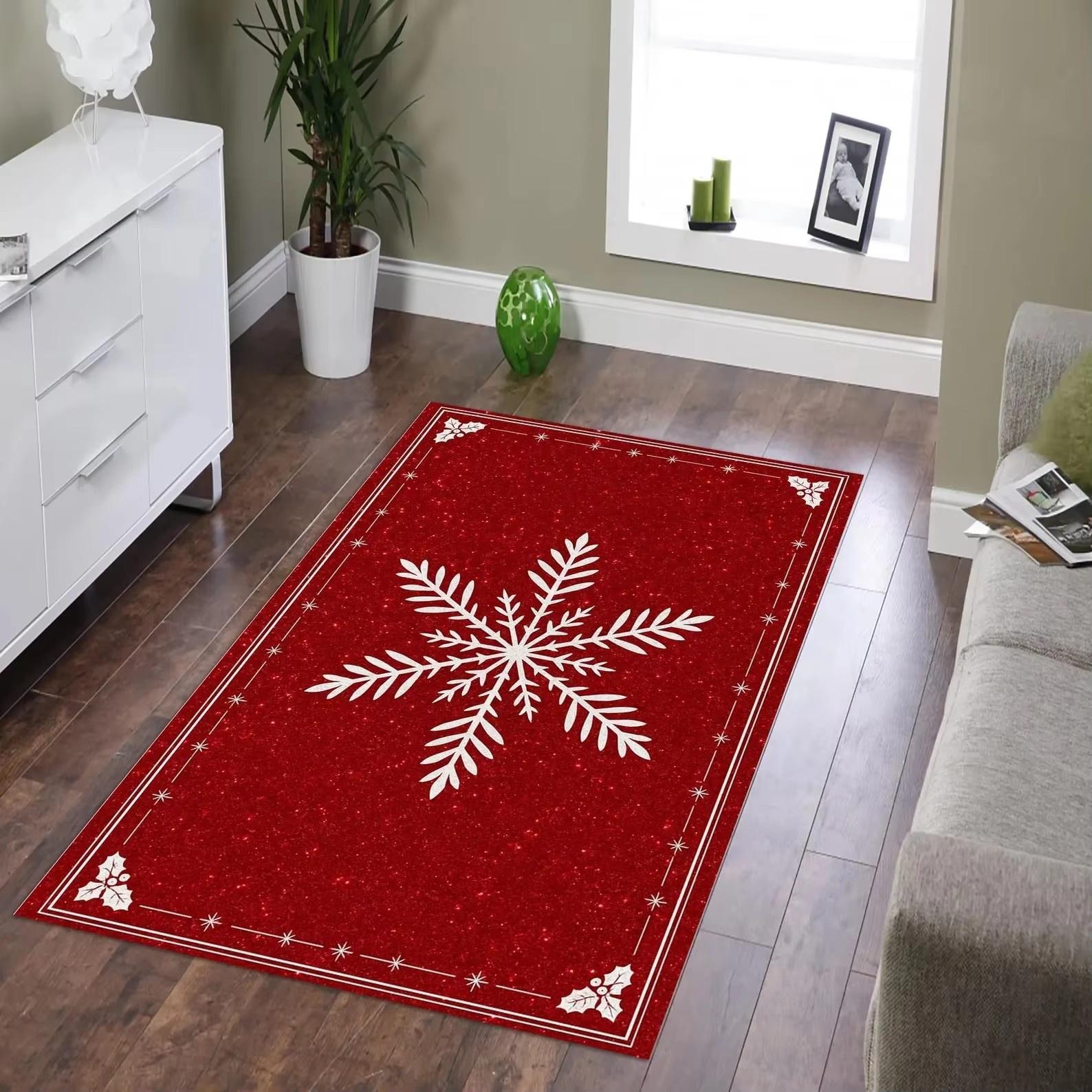 

Red Christmas Rug,snowflake Holiday Rug,winter Festive Rug,vintage Style Seasonal Rug,traditional Christmas Decor Rug,xmas Rug 40x60cm