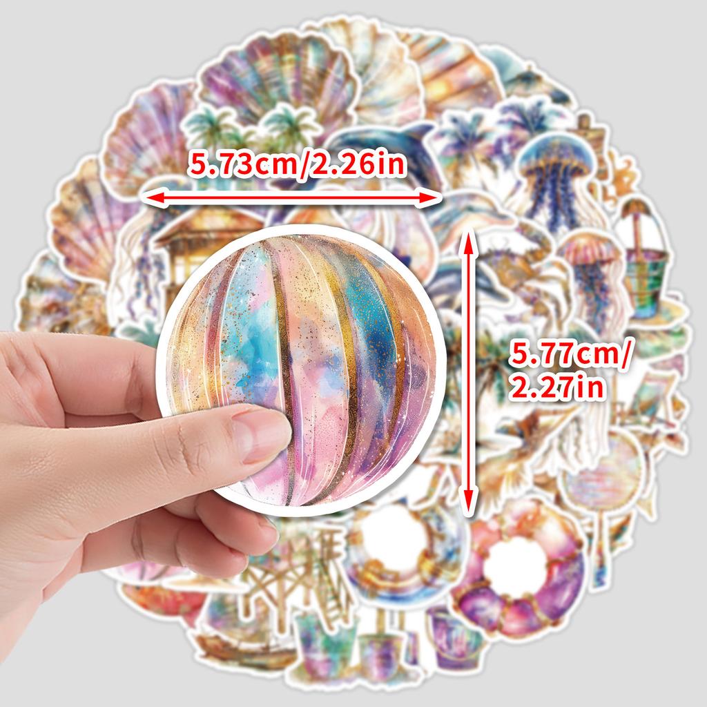 50 Cartoon Beach Series Graffiti Stickers Water Cup Waterproof Decorative Stickers Creative DIY Beach Stickers
