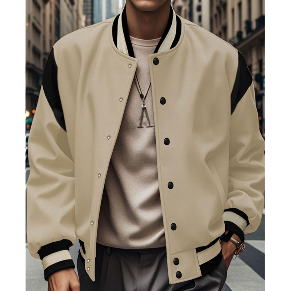 2025 European and American Men's Trendy Autumn and Winter Patchwork Buttoned Baseball Jacket Cardigan Coat