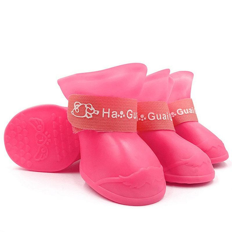 4Pcs Four Legs Waterproof Silicone Anti Slip Pet Shoes Wear-resistant Rain Shoes Soft Sole Jelly Color