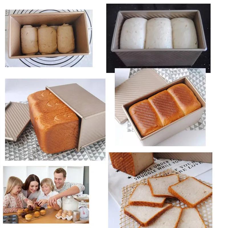 Carbon Steel Rectangle Corrugated Toast Box Mold with Cover Bread Baking Mould Pullman Loaf PanCake Toast Non-Stick Toast Box