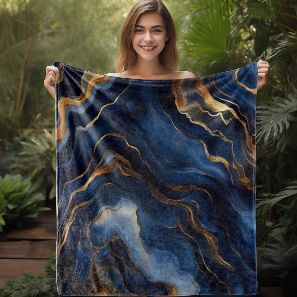 1pz Coperta in Flanella Sdoo - Lussuoso Stampa Marmo Blu Navy & Oro, Coperta Ultra-Morbida per Tutte le Stagioni per Divano, Letto, Viaggio, Campeggio