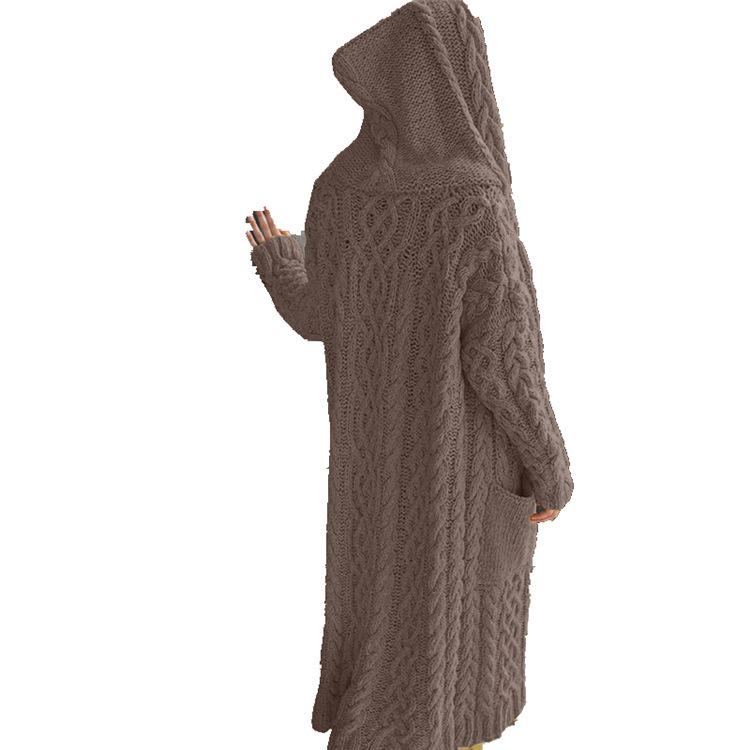 Europe & America Plus Size Knit Hooded Long Cardigan