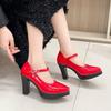 Women's High Heels Thick-soled Waterproof Platform Thick-heeled Leather Shoes Work Shoes