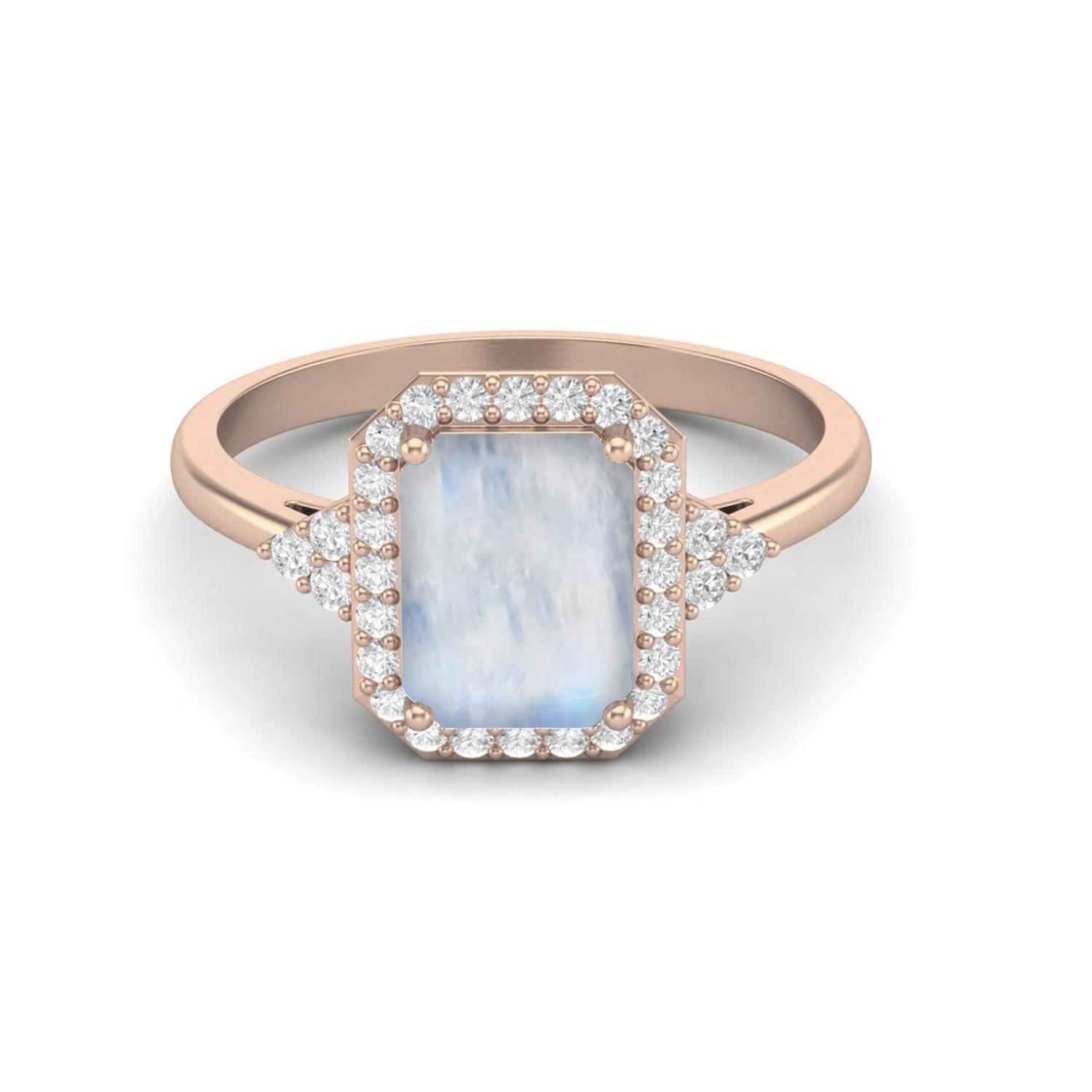 925 Sterling Silver Rose Vermeil 0.90 Cts Octagon Shape Moonstone Solitaire Wedding Women Ring 10