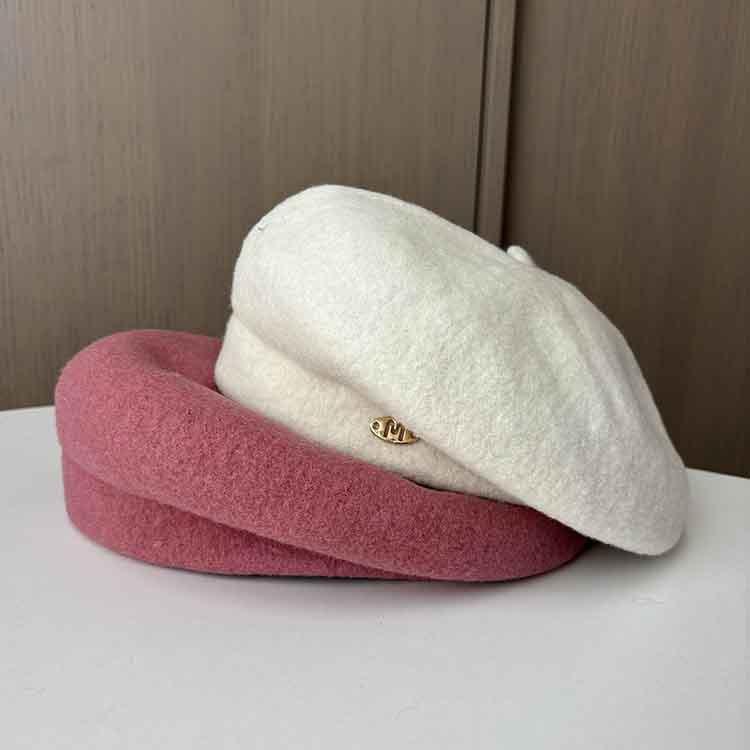 Xiaoxiangfeng White Beret Lady Autumn And Winter Face Small Painter Temperament Woolen Bud Hat