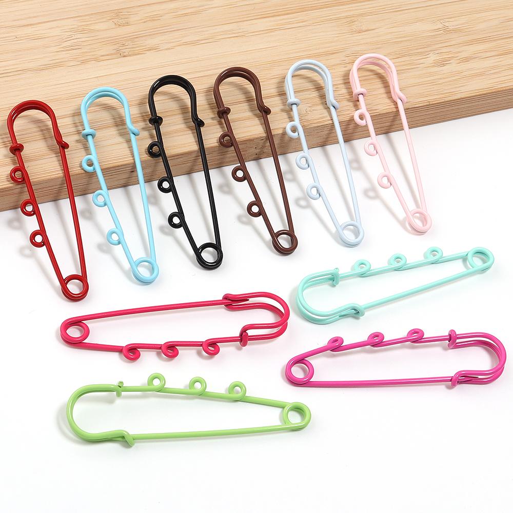 6pcs Safety Pins Brooch Blank Base Brooch Pins With 3 Loops Colorful Metal Pin DIY Brooch Charms For Jewelry Making Accessories