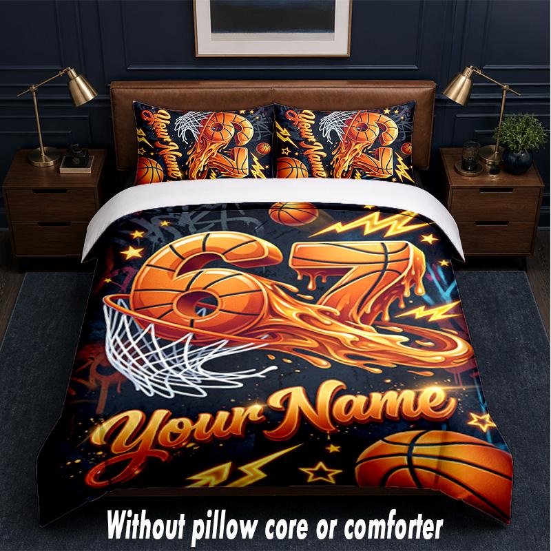 Basketball Theme Custom Text Or Name 3Pcs Bedding Set,1 Flat Sheet & 2 Pillowcases Personalized Home Bedding