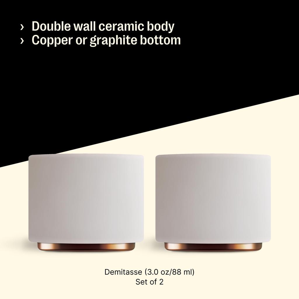 Fellow Monty Milk Art Cups, Coffee Cups for Latte Art, Cafes, and Baristas, Stylish Double-Insulated Ceramic Cups (White, 3oz (80ml) Set of 2)