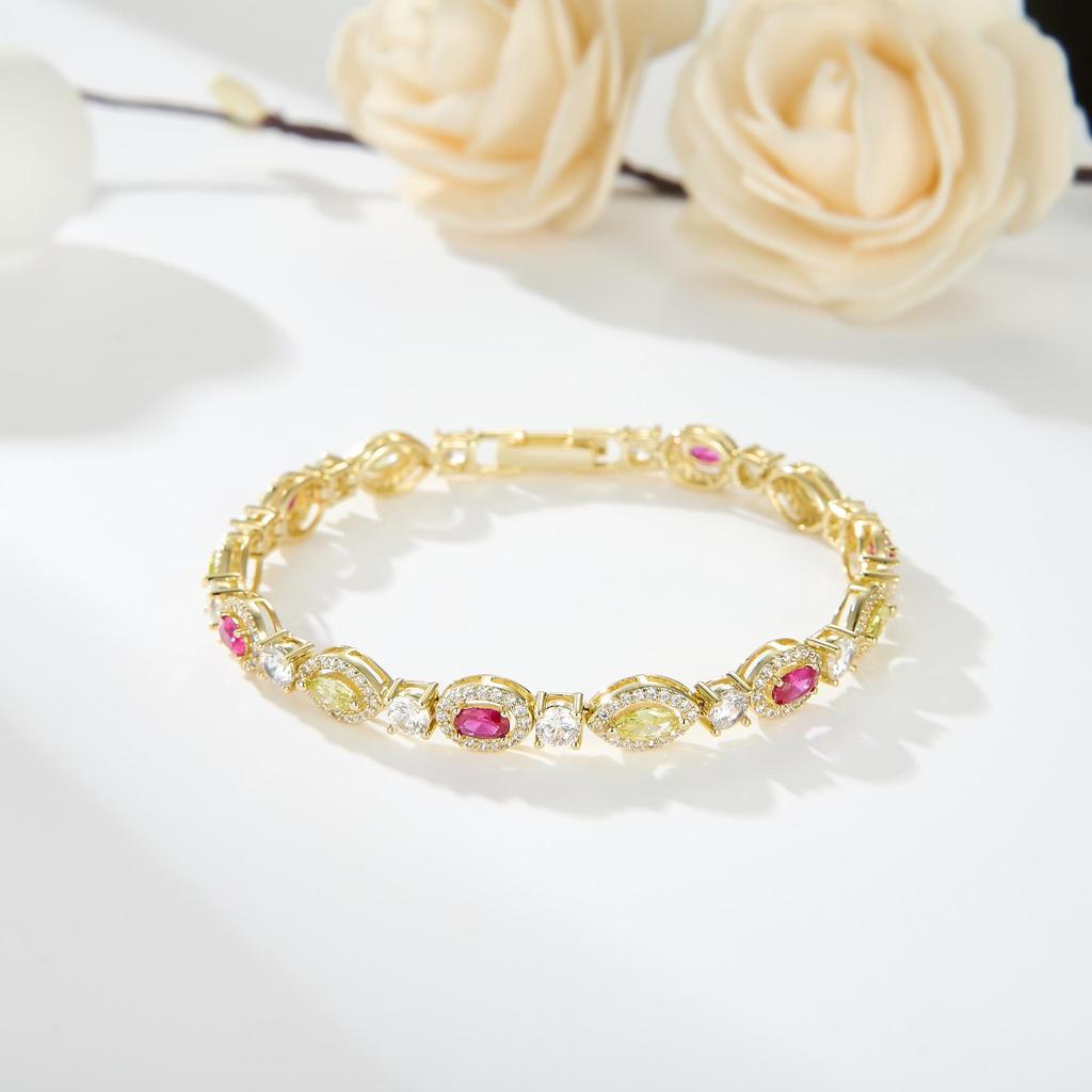 14K vergoldet rot gelb Zirkon Armband Schmuck geometrische Perlen Kette Link Armbänder