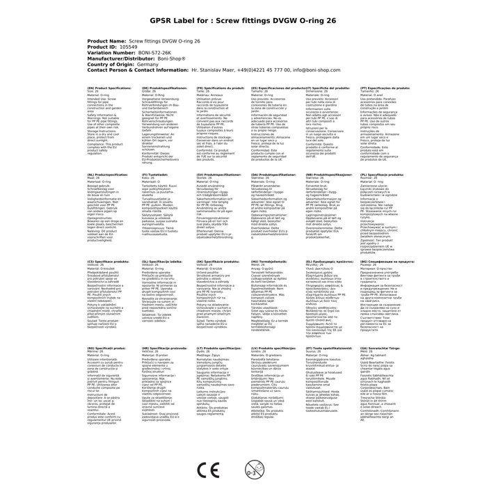 Raccords vissés DVGW Joint torique 26