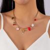 Charm Flower Bowknot Cherry Strawberry Pendant Necklace for Women Fashion Gold Color Metal Choker Chain Dainty Party Jewelry