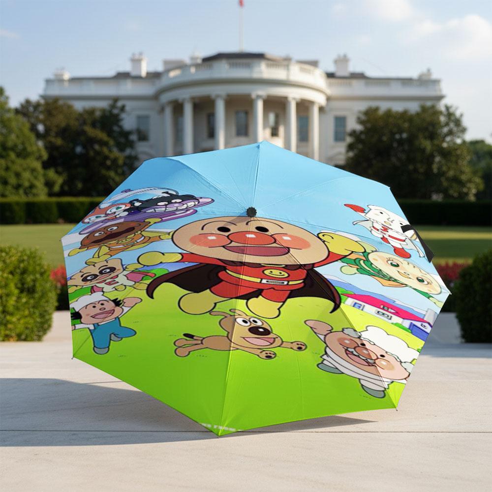 Anpanman Theme Folding Umbrella Waterproof Windproof Umbrella Kids Cartoon Umbrella for Outdoor Daily Use