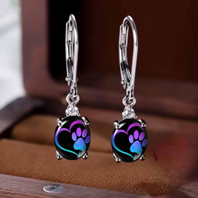 Colorful Love Cat Paw Print Fresh Temperament Earrings 3cm*4cm
