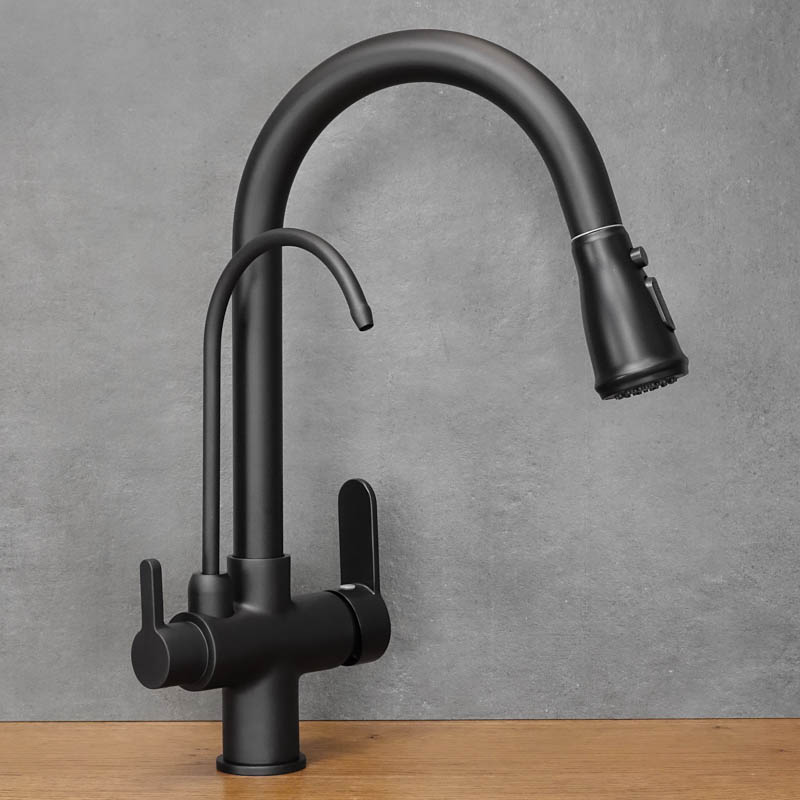 Black DOUBLE freestanding kitchen tap