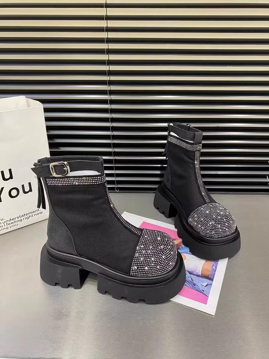 

Ботильоны женские на платформе из замши на высоком каблуке, дизайнерские короткие сапоги со стразами, зимние модные мотоциклетные сапоги, женские готические сапоги 40 чёрный