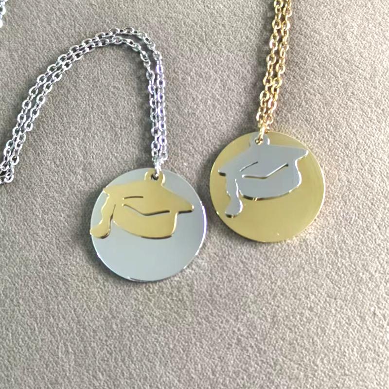 10pcs Lot 304 Stainless Steel Round Dis With Hat Gold Steel Color Pendant Necklace