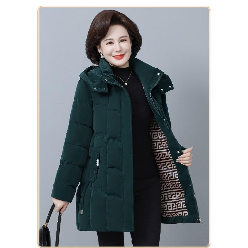 Luxusní zimní vatovaná bunda pro ženy středního věku, nemačkavá, lesklý teplý kabát, slim střih