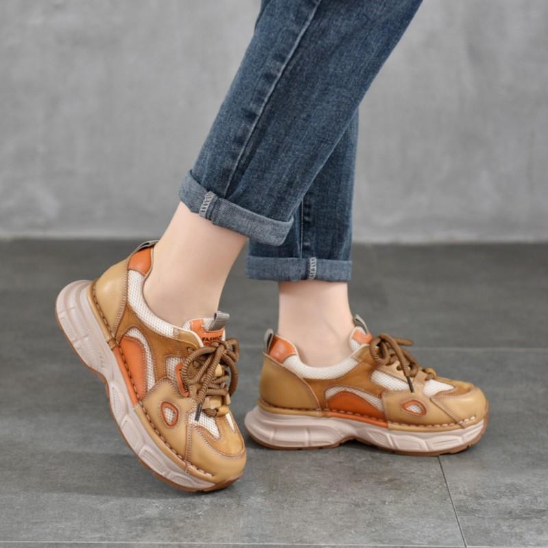 Fashion GKTINOO Genuine Leather Sports Style Casual Women's Shoes 2025 New Mixed Colors Lightweight Sole Lace Up Sneakers