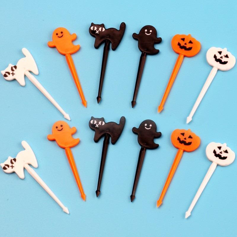 Halloween Toothpicks Mix Set Pumpkin Ghost Bat Fruit Fork Dessert Cocktail Cake Decoration Picks Halloween party Supplies