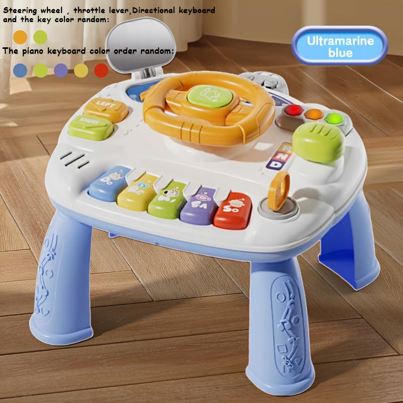 Multifunctional Educational Game Table for Youngsters,Interactive Steering Wheel, Musical Piano Keys,Traffic Light Flashing,Gear Start,Battery Powered
