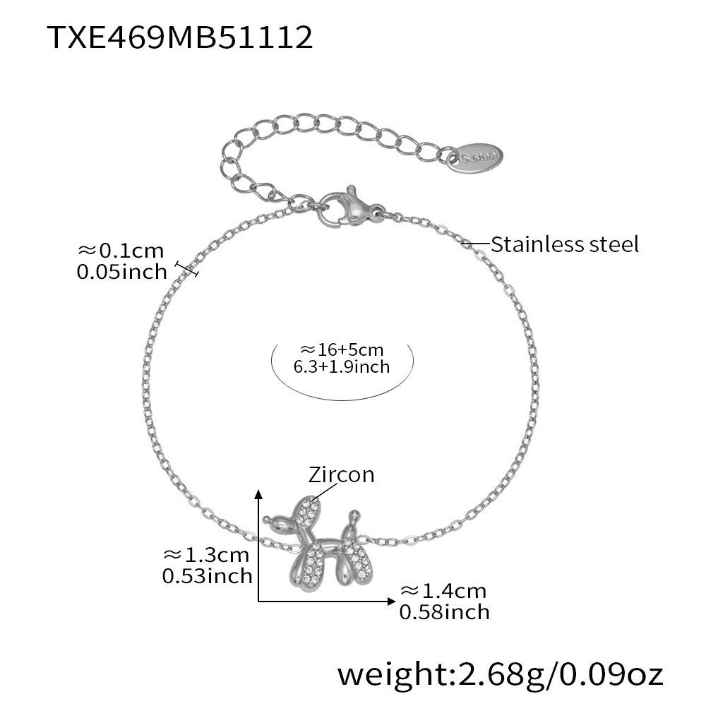 Qiong Yao Zirconia-Studded Balloon Dog Jewelry Set: Stainless Steel Bracelet, Earrings, Necklace for Women