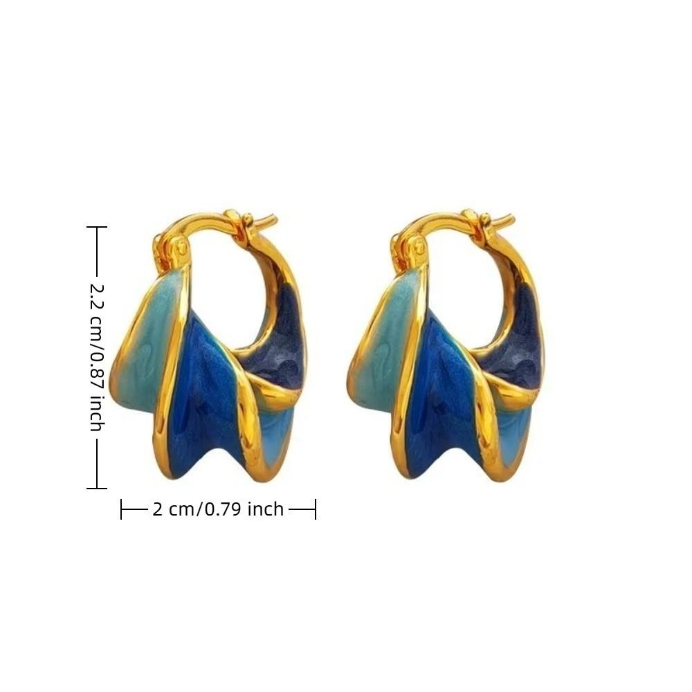 Round Shape Enamel Glaze Earrings Gold Plated Statement Ear Buckle Spiral Hoop Earrings  Vacation