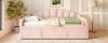 Daybed with Pull-Out Bed, Sofa Bed, Single Bed (Without Mattress), Double Bed, Velvet, Color-Changing LED Strip, 90x200cm(180x200cm), Pink