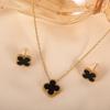 2PCS Titanium Steel Non Fading Double-sided Clover Set Necklace  Earrings