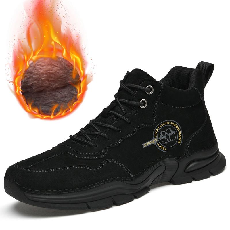 2025 new autumn and winter velvet cotton shoes medium and high top outdoor fashion casual pigskin sports hundred tower soft sole men's shoes