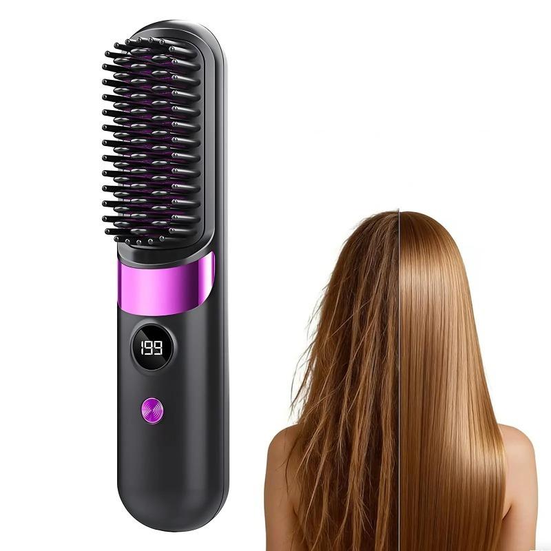 Wireless Hair Straightening Brush, 30s Fast Heat Ionic Ceramic Straightener Comb, Portable Cordless Quick Styling Tool for Travel & Daily Touch-Ups