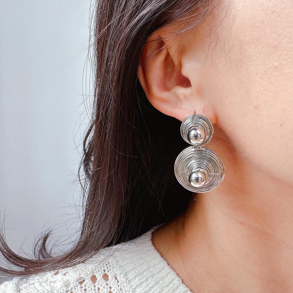 Jewelry Coil Spring Round Exaggerated Earrings Trendy Cool Personality Water Ripple Ball Stud Earrings 649