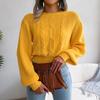 Women's Long-Sleeved Sweatshirt-Style Knit Jumper with Twisted Lantern Sleeves and Cinched Waist