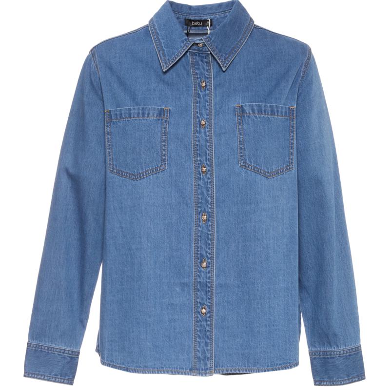 Betu Damen Stilvolles Jeanshemd mit Taschen