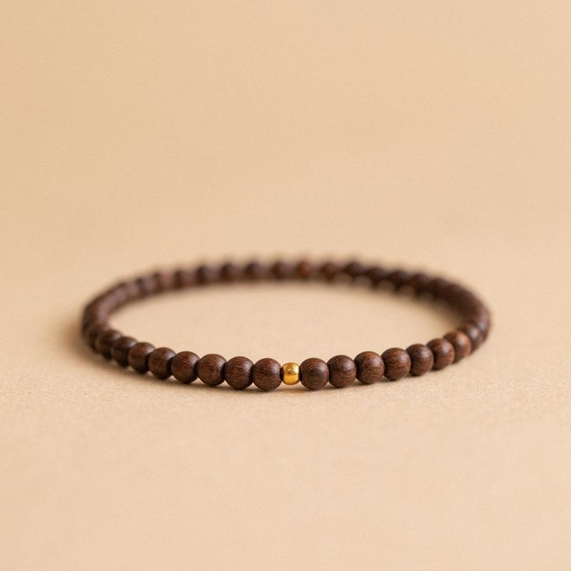 Handmade 6mm Golden Silk Sandalwood Bracelet, Plain/Gold Bead/Cinnabar/Turquoise/Amber Styles, Trendy Chinese Ethnic Unisex Jewelry, Travel Souvenir