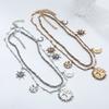 Layered Geometric Pendant Necklace With Sun Moon Star Motifs Women - Gold Alloy Fashion Jewelry