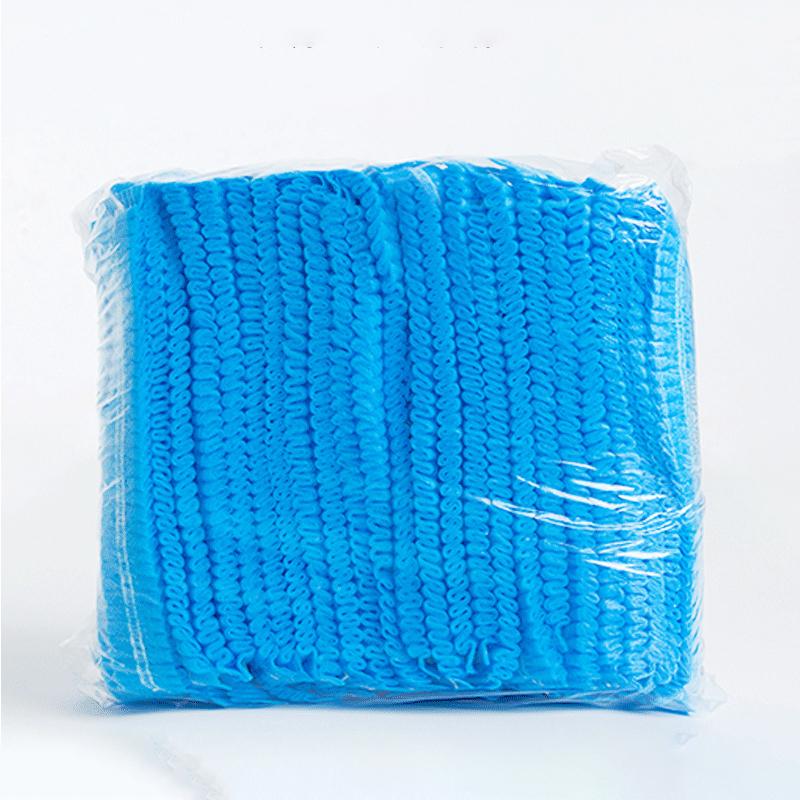 100 szt. Jednorazowe czepki bufiaste, Niebieskie włókninowe siatki na włosy, Elastyczny czepek przeciwpyłowy do szpitala, salonu, spa, kuchni