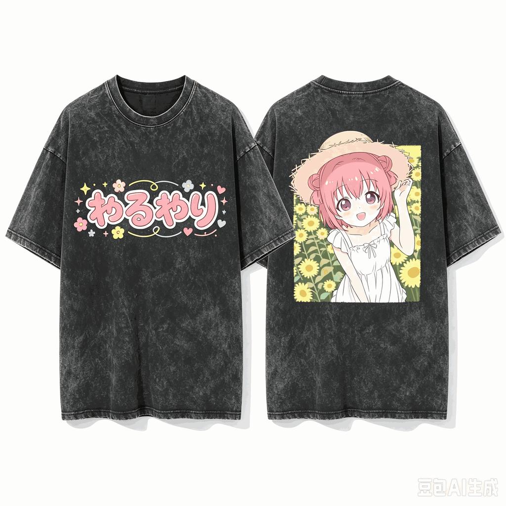 Toshinou Kyoko Yuru Yuri Front And Back Printed Crew Neck Short Sleeve T-shirt