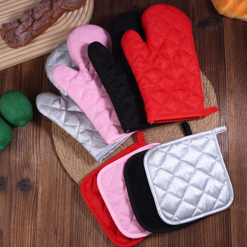 סט אחד כפפות תנור כפפות מיקרוגל כפפות עמידות לטמפרטורה גבוהה כפפות פוליאסטר כלי אפייה למטבח