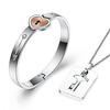 Fly to the Clouds Titanium Steel Couple's Concentric Lock Bracelet & Necklace Set