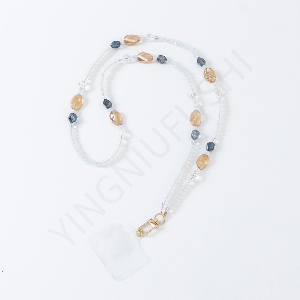 Imitation Stone Blue and Yellow Acrylic Beaded Mobile Phone Chain Multi-purpose Long Messenger Neck Mobile Phone Lanyard Pendant