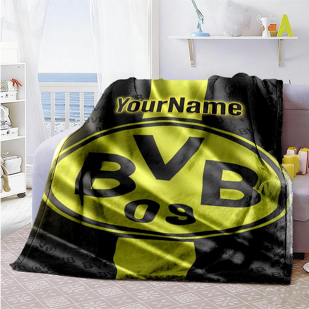 Borussia Dortmund Customize Your Name Blanket Multi-purpose Customizable Blanket Soft & Cozy Suitable for Office Livingroom Couch Living Room