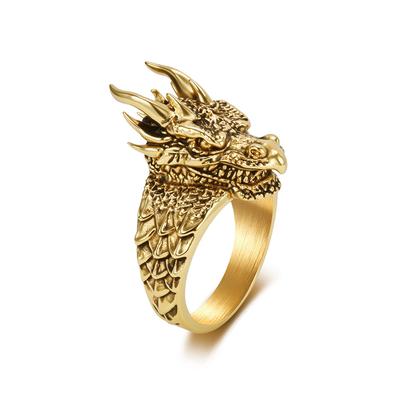 Anillo Popular Retro de Dragón de Acero de Titanio Anillo Punk Grifo Oscuro Acero Inoxidable Chapado en Oro Joyería para Manos