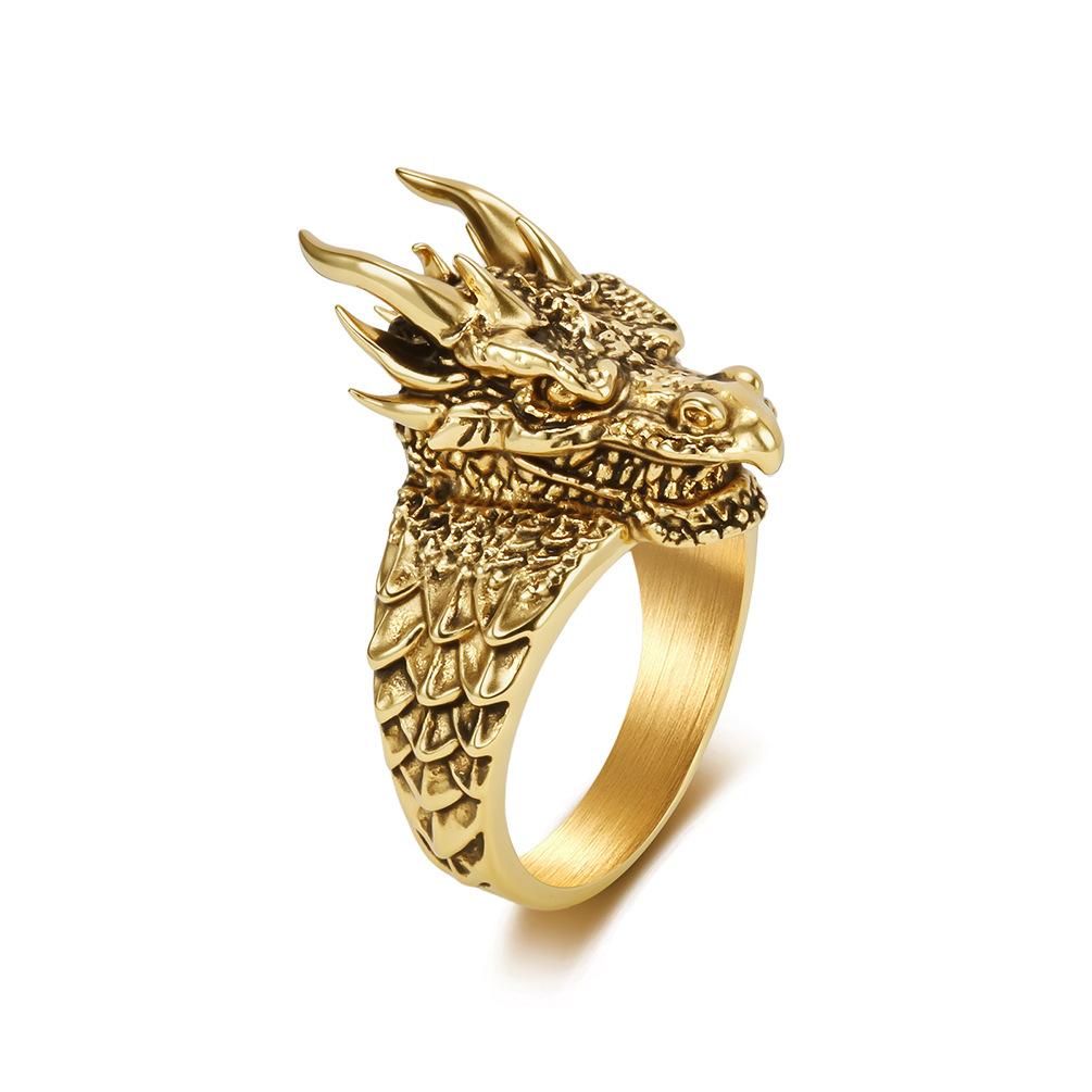 Men's Dragon Head Ring, 3 Colors Vintage Gothic Style Titanium Steel Ring, Punk Biker Jewelry, Dragon Totem Finger Ring for Men,