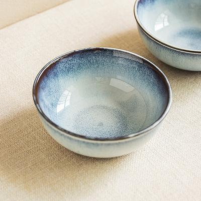 Kiln Change Blue Salad Bowl Minimalist Tableware Ceramic Bowl Household Noodle Bowl Vegetable Bowl Restaurant High Value Round Bowl