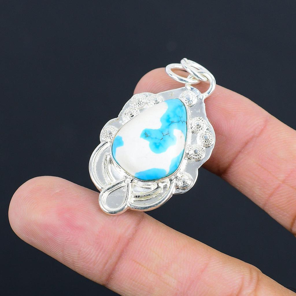 Pear Santa Rosa Turquoise Stone 925 Silver Artisan Mother Unique Pendant Jewelry